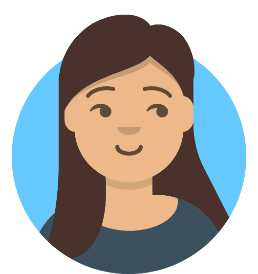 Cartoon avatar of Alice: long dark hair, a teal top, on a light blue circle