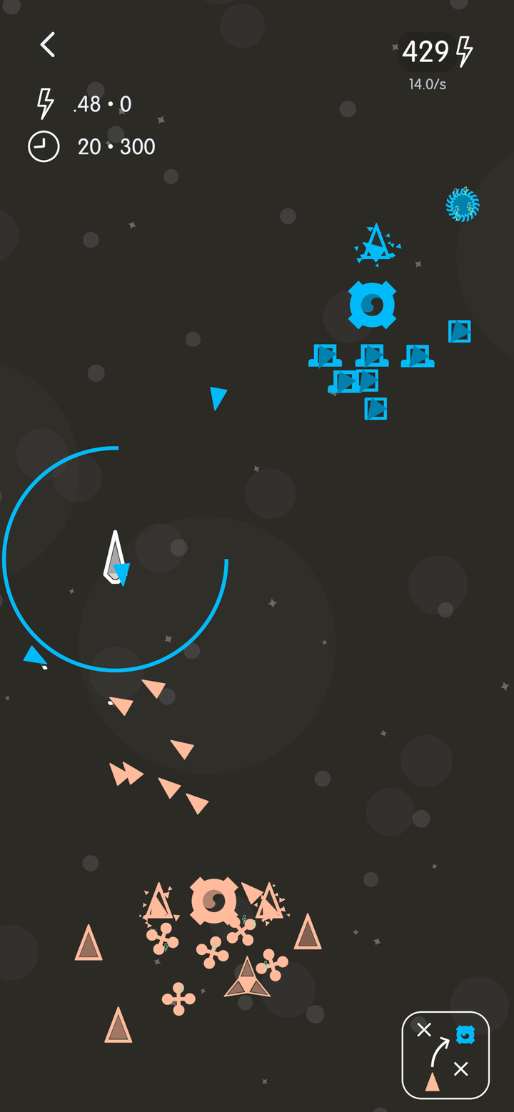 A mid-game battle in OVH, a blue force with a movement arc drawn across the screen meeting a peach one
