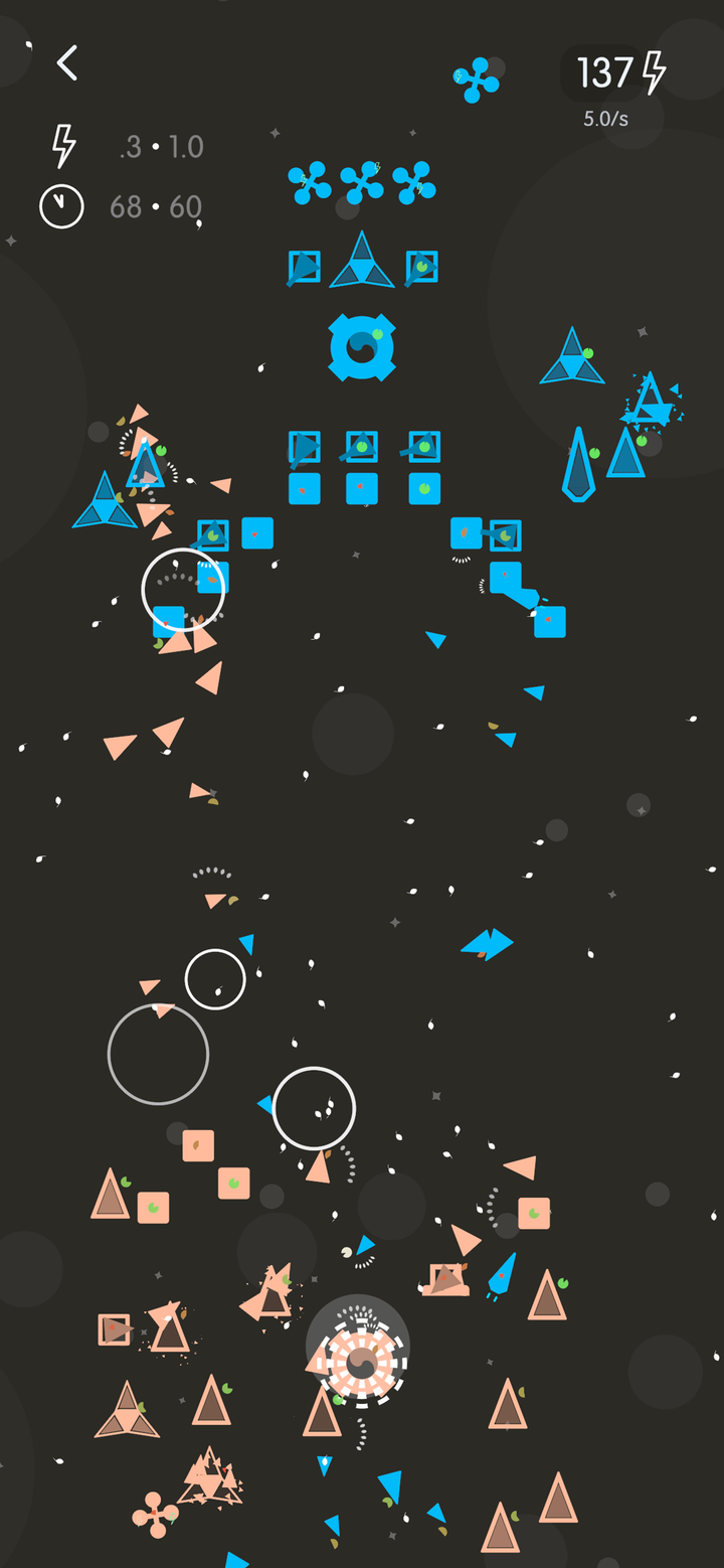 A late-game battle in OVH, with hundreds of blue and peach units and structures spread across the map